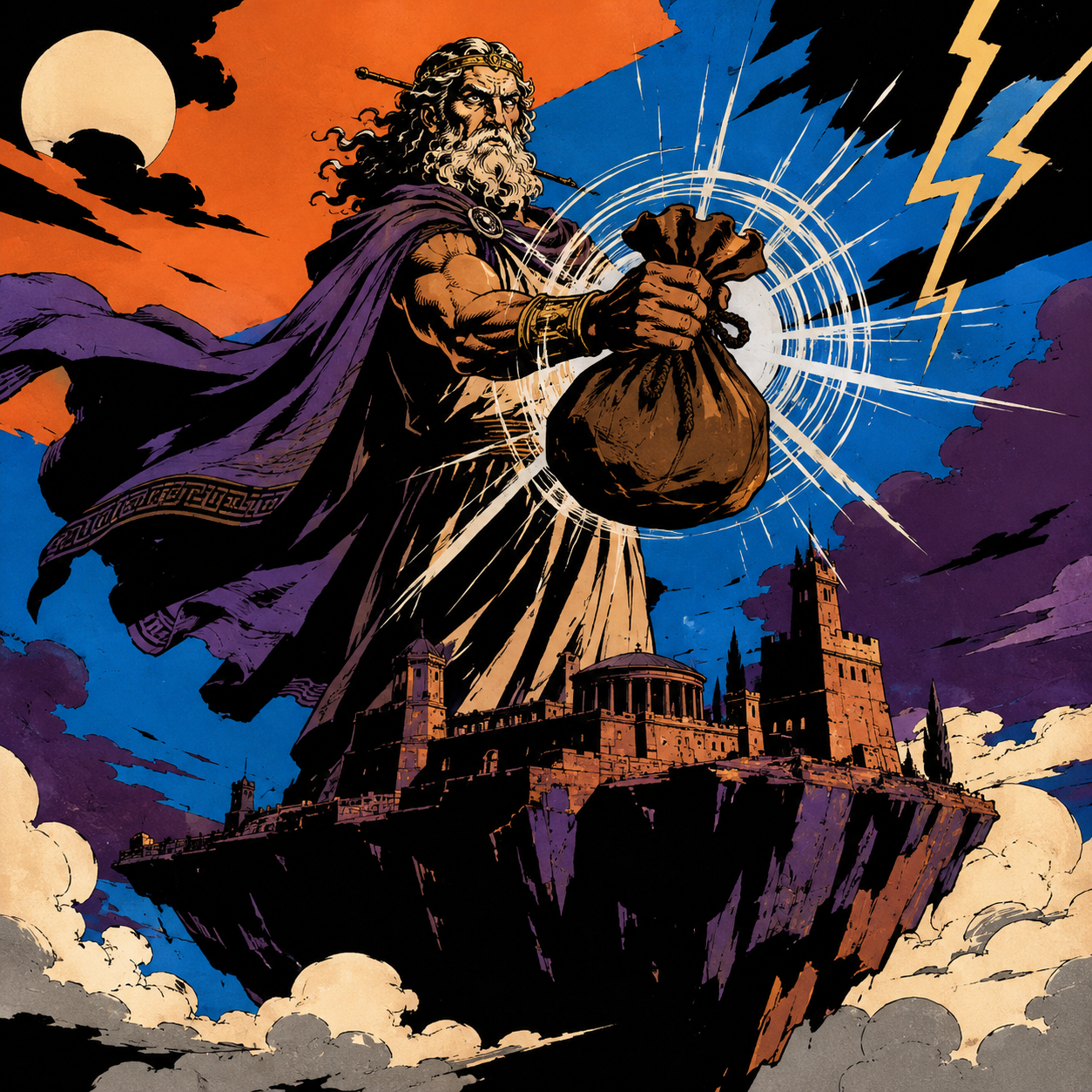 Aeolus presents Odysseus with the bag of winds