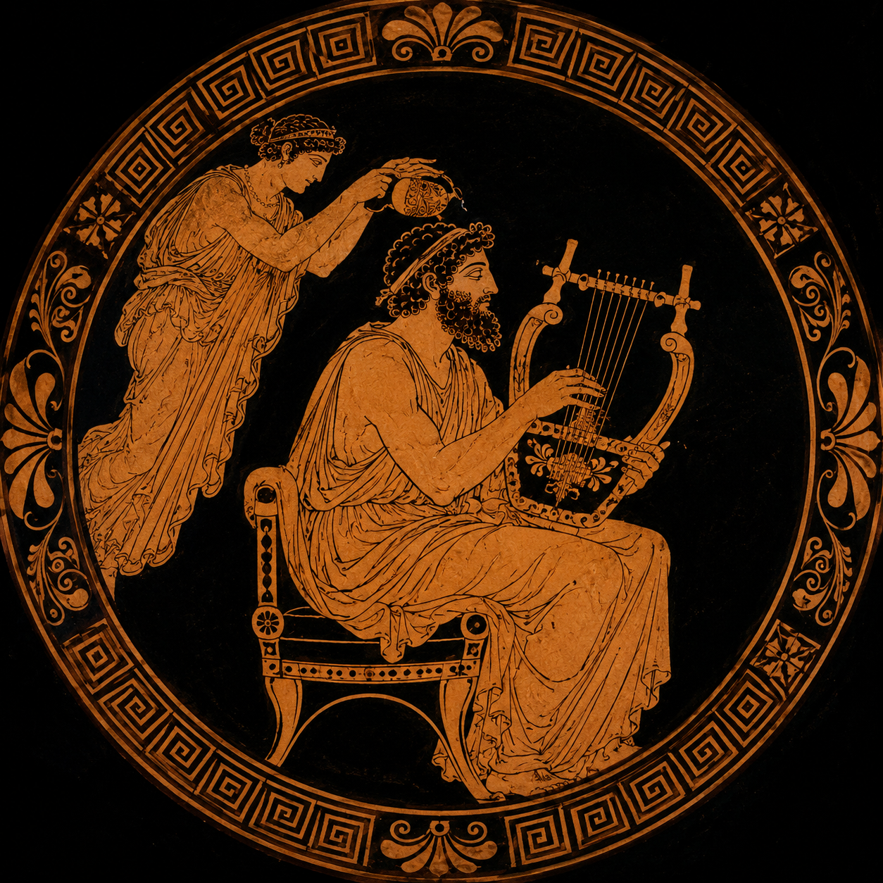 Demodocus performs before the Phaeacian court