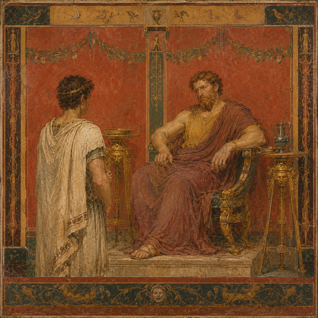 Menelaus receives young Telemachus in his palace at Sparta