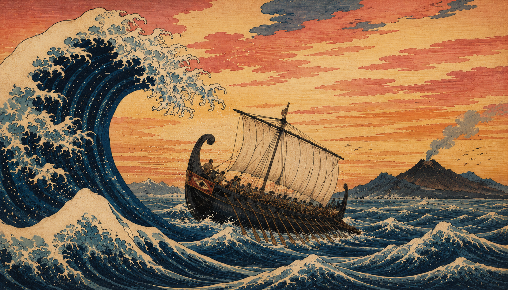 The ship of Odysseus sails across the wine-dark sea