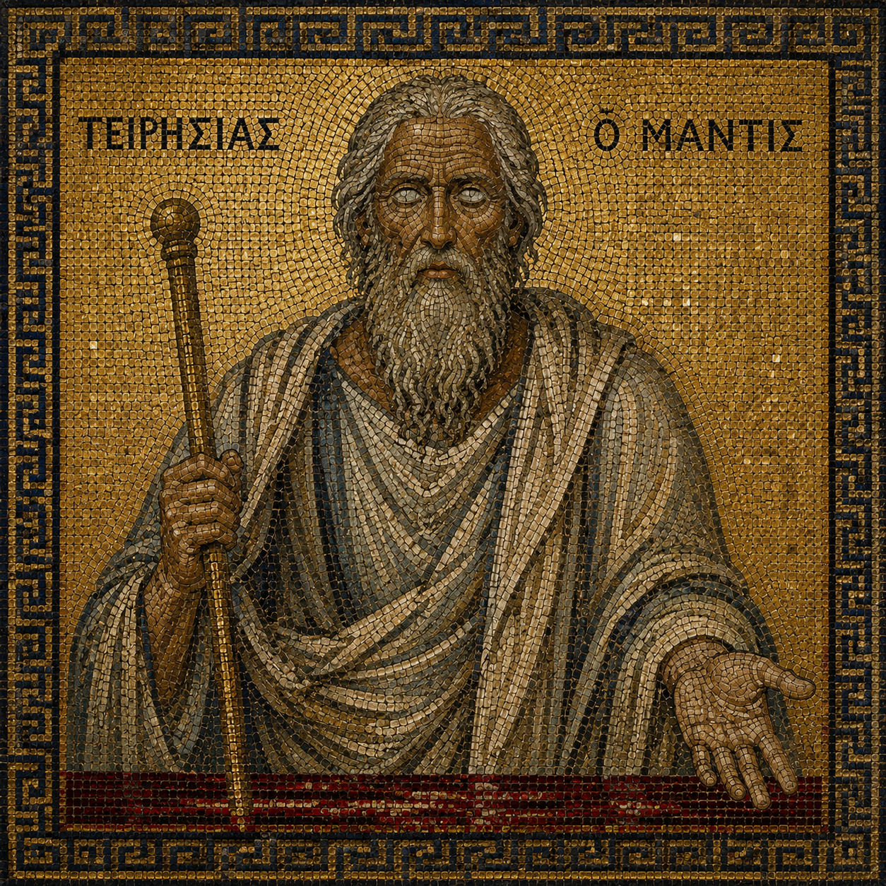 Teiresias the blind prophet speaks to Odysseus in the Underworld