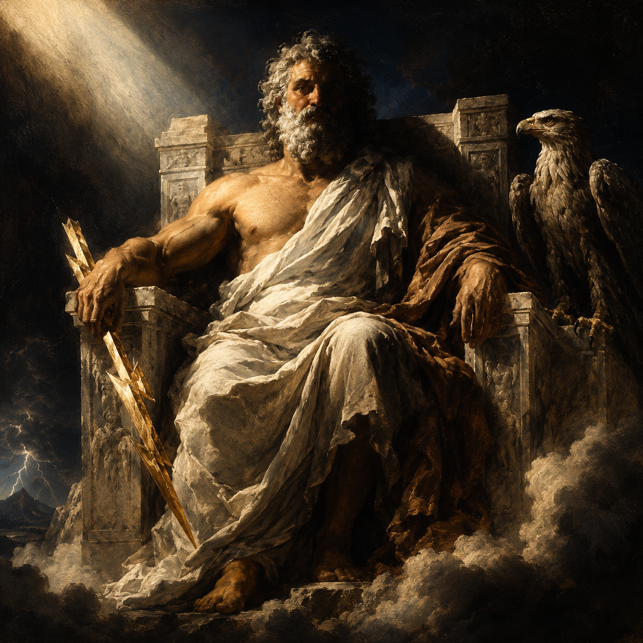 Zeus, king of the gods on Mount Olympus