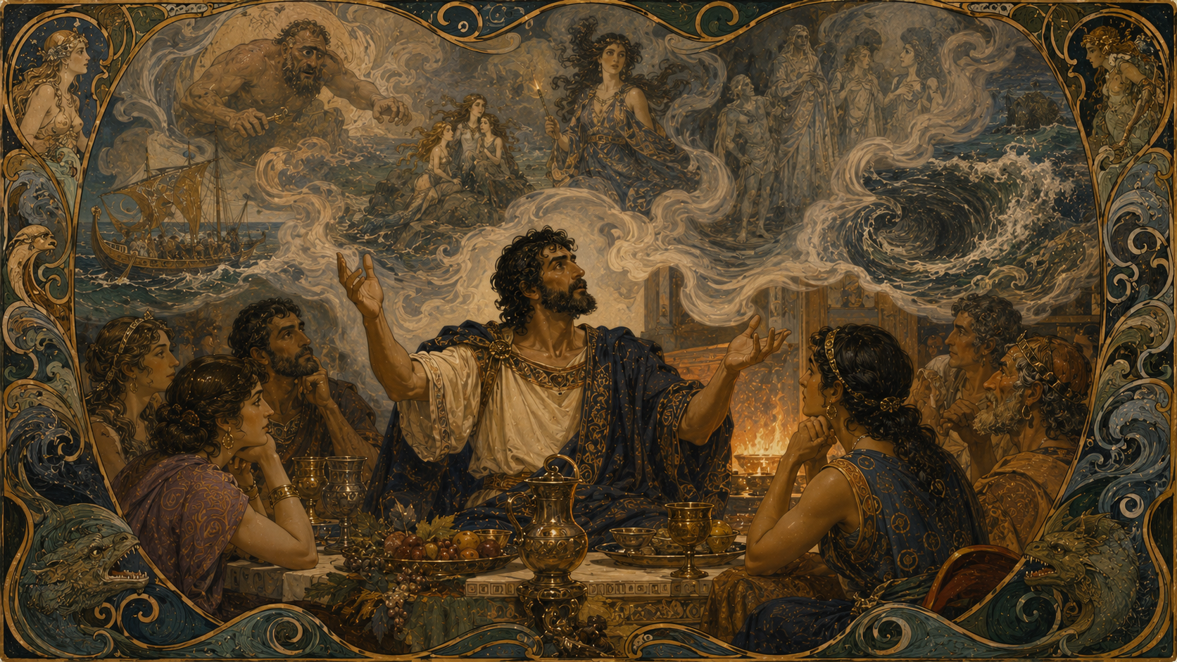 Odysseus telling his tale at the Phaeacian feast